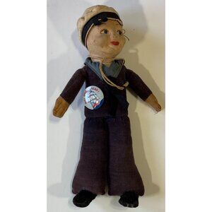 Vintage Nora Wellings Plush Sailor Doll w/ Full Speed Ahead! Pin Made In England